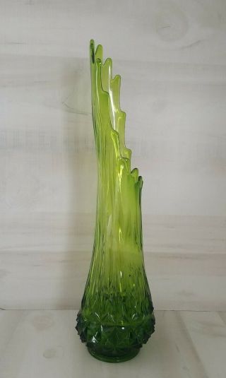 Vintage Mid Century Green Art Glass Le Smith Swung Vase 25 