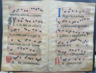 16th Century Antiphonal Music Manuscript On Vellum 22 " ×30 " Double Page