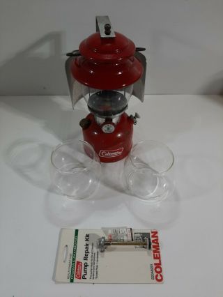Vintage Coleman 200a Lateran 73 Red W/2 Extra Globes & Pump Repair Kit
