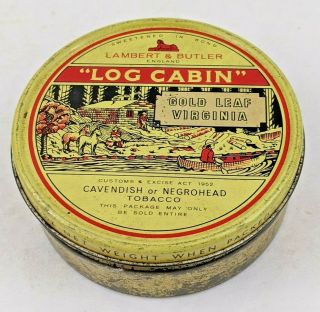 Vintage Log Cabin Gold Leaf Virginia Lambert & Butler England 1 Oz Tobacco Tin