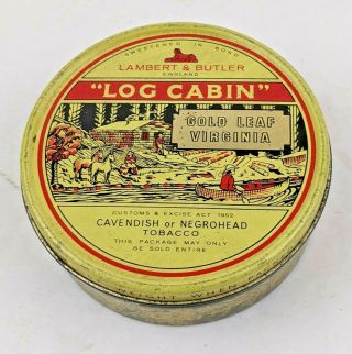 Vintage LOG CABIN Gold Leaf Virginia Lambert & Butler England 1 oz Tobacco Tin 2