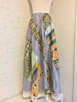 Koos Van Den Akker Vtg 80s Cotton Patchwork Lace Maxi Skirt Boho 2 - 4 S