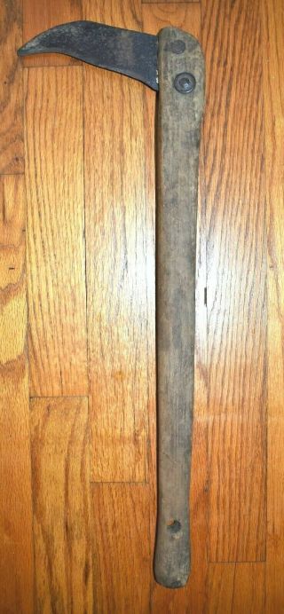 Antique Hand Sickle Scythe Long Wood 21 " Handle 5.  5 " Blade Farm Tool Primitive