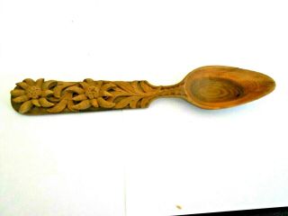 Old Antique Vtg Ca Late 1800s Folk Art Hand Carved Wooden Spoon Flowers