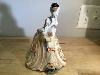 Vintage Goldscheider Usa Ceramic Lady Figurine With Mirror 7 Inches Tall