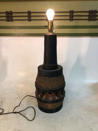 Antique Rustic Hand - Crafted Oak Wagon Wheel Hub Axle Double Table Lamp Awesome