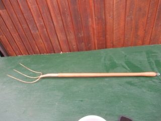 Great Vintage 3 Prong Hay Pitch Fork 55 " Wooden Handle Country Decor