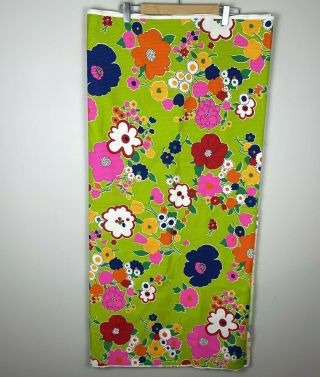 Vtg 60s 70s Mod Hippie Flower Power Fabric Cotton Green Floral 4.  5 Yds & 45 "