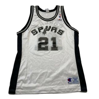 Vtg San Antonio Spurs Tim Duncan Champion Jersey Sz 44 Nba 1990s Home White