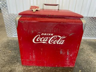 Vintage 1950s Coca Cola Metal Ice Chest Cooler W/ Sandwich Tray