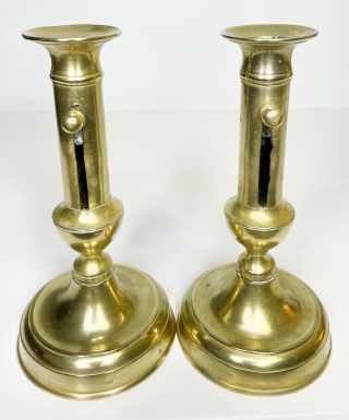 Antique 19th C American Brass Pop Push Up Ejector Candle Sticks Holders