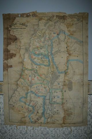 Antique Cloth Wall Map Duval & Smith The Holy Land American Sunday School Union