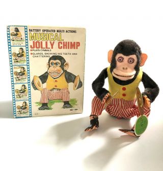 Vintage Daishin Made In Japan Battery Operated Musical Jolly Chimp W/box,