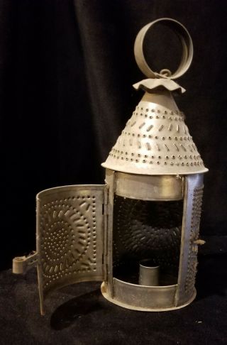 Early 19th Century Punched Tin Sheet Metal Candle Lantern