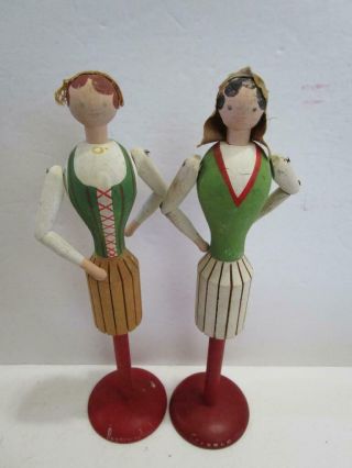 Vintage Greek Folk Art Hand Painted Jointed Wooden Peg Doll Figurine Mannequin