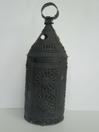 Antique 19th Century Punched Tin Stable Candle Lantern (15 1/2 ")