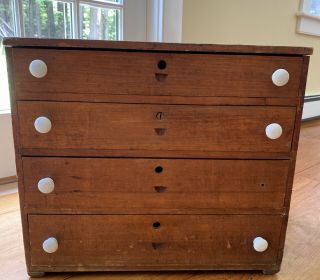 , Solid Early Antique Handmade Wooden Cabinet 4 Drawer,  One Of A Kind