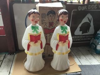 Vintage Pair Christmas Carolers Empire Blow Mold 1 30”
