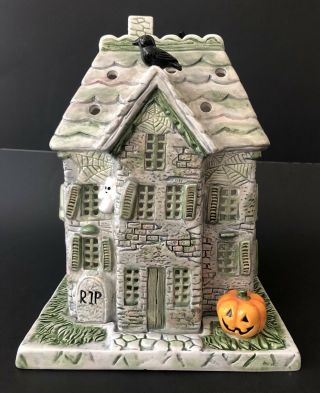 Vtg Bath And Body Halloween Haunted House Candle Holder Holiday Ed 1999
