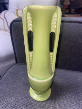 Vintage Retro Made In Usa Green Ceramic 8” Tall Vase