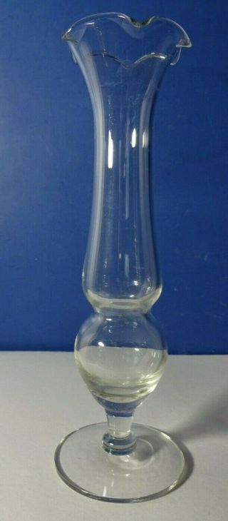 Clear Glass Bud Vase Fluted And Footed 6 1/2 "