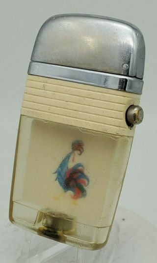 Vintage Scripto Vu - Lighter - White Band With Graphics - Rooster - Sparks