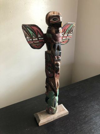 Vintage Carved Intricate Haida Pacific Northwest Coast Cedar Totem Art Painted