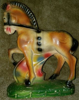Vintage Trojan Horse Chalk Ware Carnival 1936 Amusement Park Fair Prize 11 "