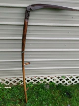 Sickle Scythe Antique True Temper Briar Edge Wood Handle Metal Rusty Antique Far
