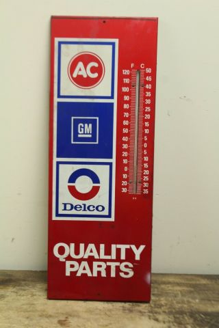 Vintage Gm Chevrolet Ac Delco Quality Car Parts 23 " Metal Thermometer Sign