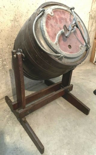 Antique Wooden Barrel Butter Churn W/ Stand,  J.  Mcdermaid Rockford Illinois