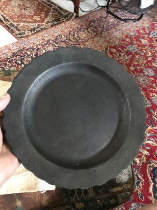 18th Century Rare Scalloped Edge Cast Iron 9 1/4 Inch Slave Plate Dish 1760 - 80