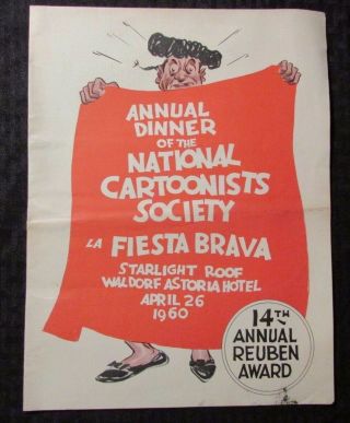 1960 National Cartoonists Society Dinner Reuben Award Program Poster Vg - 19x24 "
