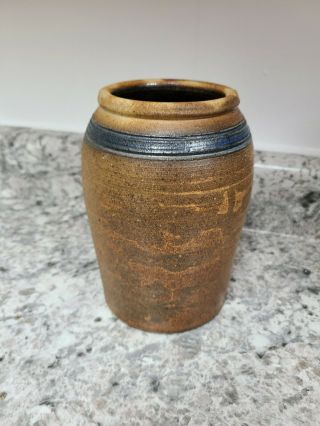 Antique 19th C.  Stoneware Jar/crock Blue Band & Brown 6.  5 " Tall