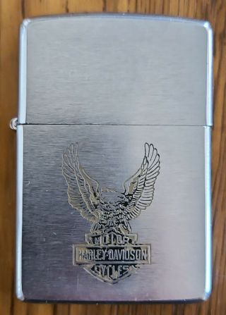 Vtg Zippo Lighter Harley Davidson Motorcycle Eagle Bar & Shield Brushed Chrome
