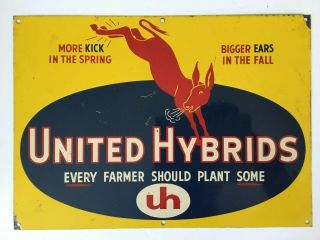 Vintage United Hybrids Seed Corn Dealers Advertising Display Metal Sign 10 " X14 "