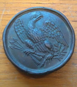 Civil War? Early Shako Hat Plate Patina Eagle With 3 Arrows Medallion 2.  5 "