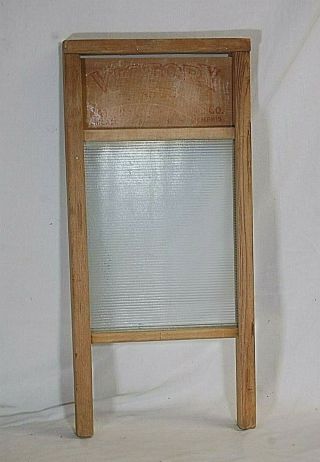 Vintage Antique Primitive Victory Wooden Washboard Ribbed Glass Rustic Wall Art