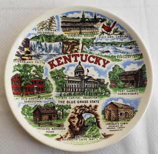 Vtg Collector Plate Kentucky Blue Grass State Churchill Downs Lincoln Cumberland
