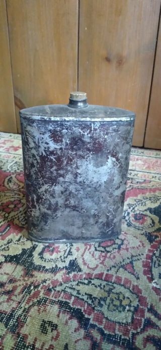 Antique Early Primitive Civil War Era Metal Tin Flask Worn Japanned Surface 6 "