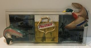 Rare 3d Falstaff Beer Co.  Vintage Hunting Theme Duck Fishing Acrylic Sign Fish
