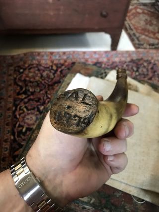 18th Century Rev War Carved Double Ring Dated 1774 Powder Horn