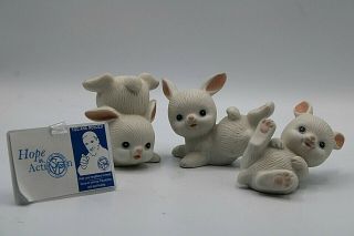 Set Of 3 Vintage Homco Bisque Ceramic White Bunny Tumbling Figurines 1454