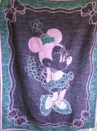 Vtg Biederlack Minnie Mouse Throw Blanket Reversible