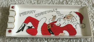 Vtg Kreiss & Company Merry Christmas Santa Lady Ashtray Rhinestones