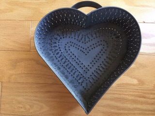 Antique Punched - Tin Cheese Mold,  Strainer,  Heart - Shaped,