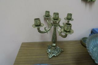 Vintage 5 Arm Tamar Israel Judaica Menorah Ornate Brass Candle Holder 11.  5 "