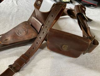 Vintage Wwii U.  S.  Army Leather Belt Shoulder Holster With Harness Strap