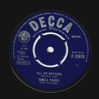 Small Faces All Or Nothing Vinyl Record Single 7 Inch Decca 1966 Mod Pop & Rock