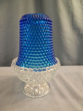 Brooke Blue Glass Hobnail 2 Piece Courting Fairy Lamp Tea Light W/ Clear Base